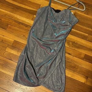 Cider Gray Iridescent Draped Slip Dress